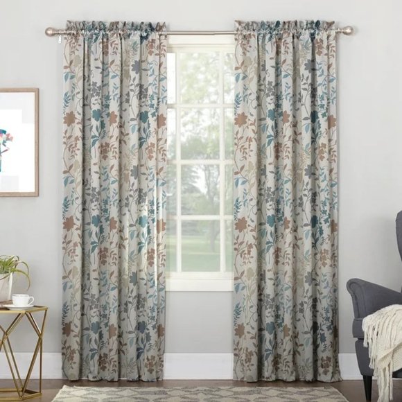 Sun Zero Rod Pocket Room Darkening Floral Window Single Curtain Panel - 3 pack - Picture 2 of 2